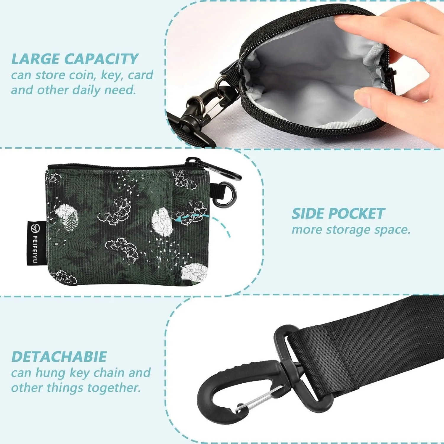Mini Zip Around Wristlet Keychain Coin Purse Wallet Detachable Dual Pouch Card Cases Portable for Women Men,pattern 10