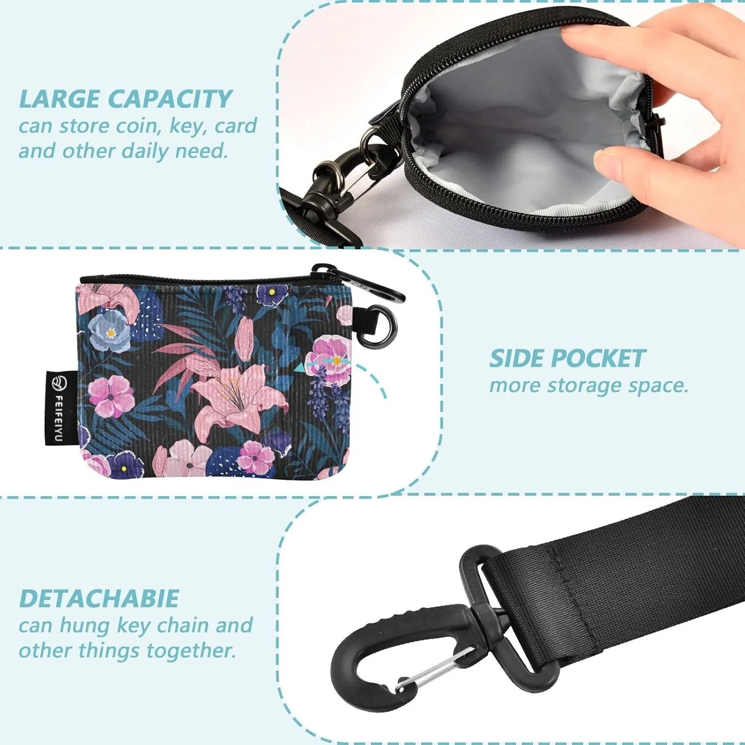 Mini Zip Around Wristlet Keychain Wallet Detachable Dual Pouch Card Cases Portable Coin Purse for Women Men,pattern 10