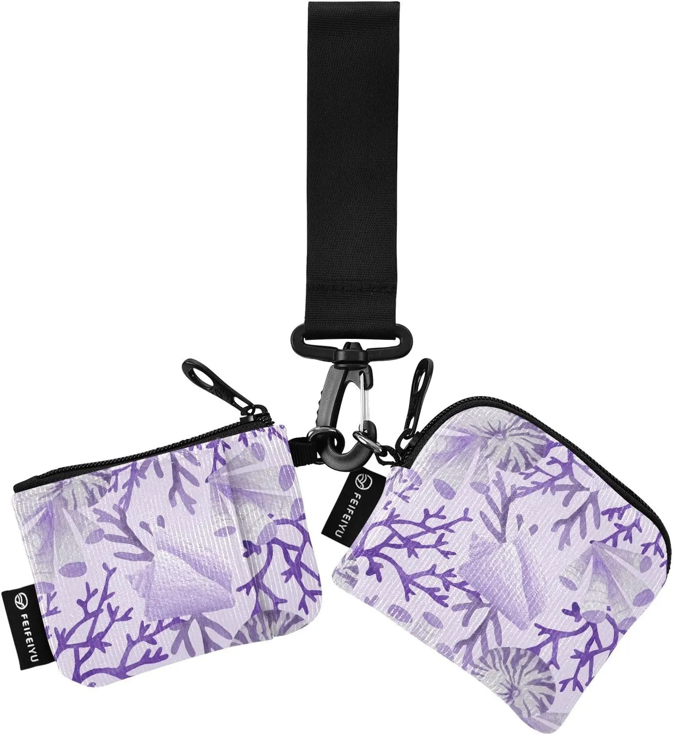 Mini Zip Around Wristlet Wallets For Women Detachable Dual Pouch Wristlet Portable Coin Purse Flowers and Plants(purple)
