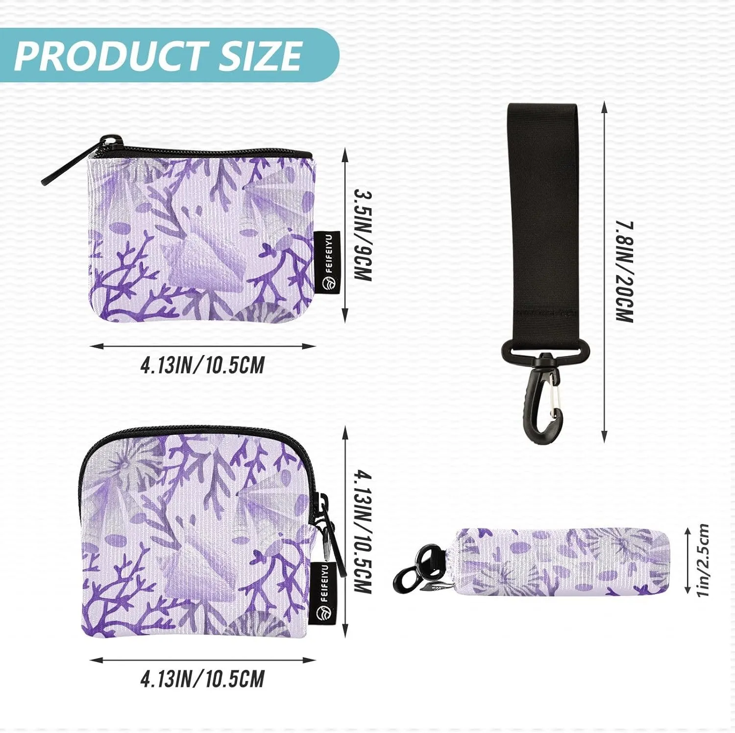 Mini Zip Around Wristlet Wallets For Women Detachable Dual Pouch Wristlet Portable Coin Purse Flowers and Plants(purple)
