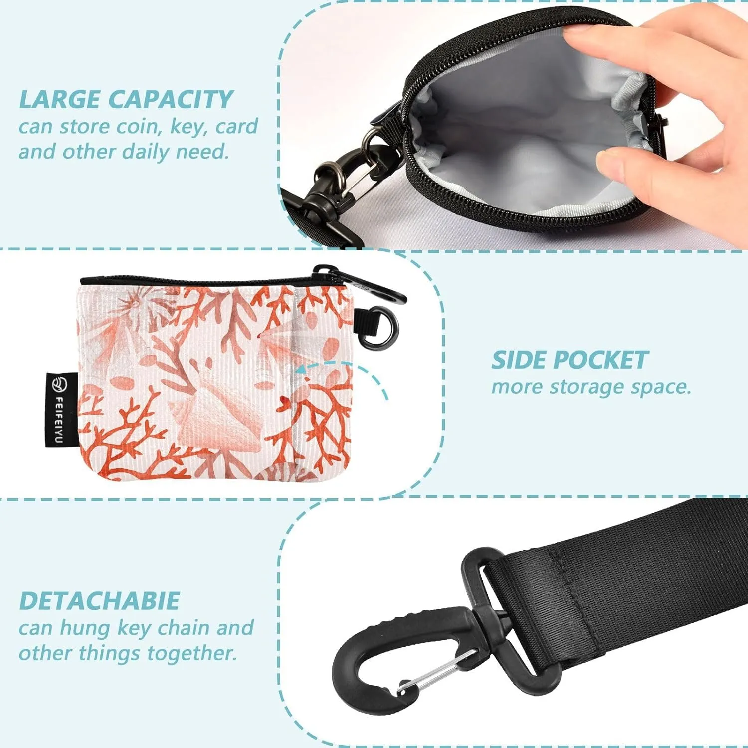 Mini Zip Around Wristlet Wallets For Women Detachable Dual Pouch Wristlet Portable Coin Purse Flowers and Plants(red)