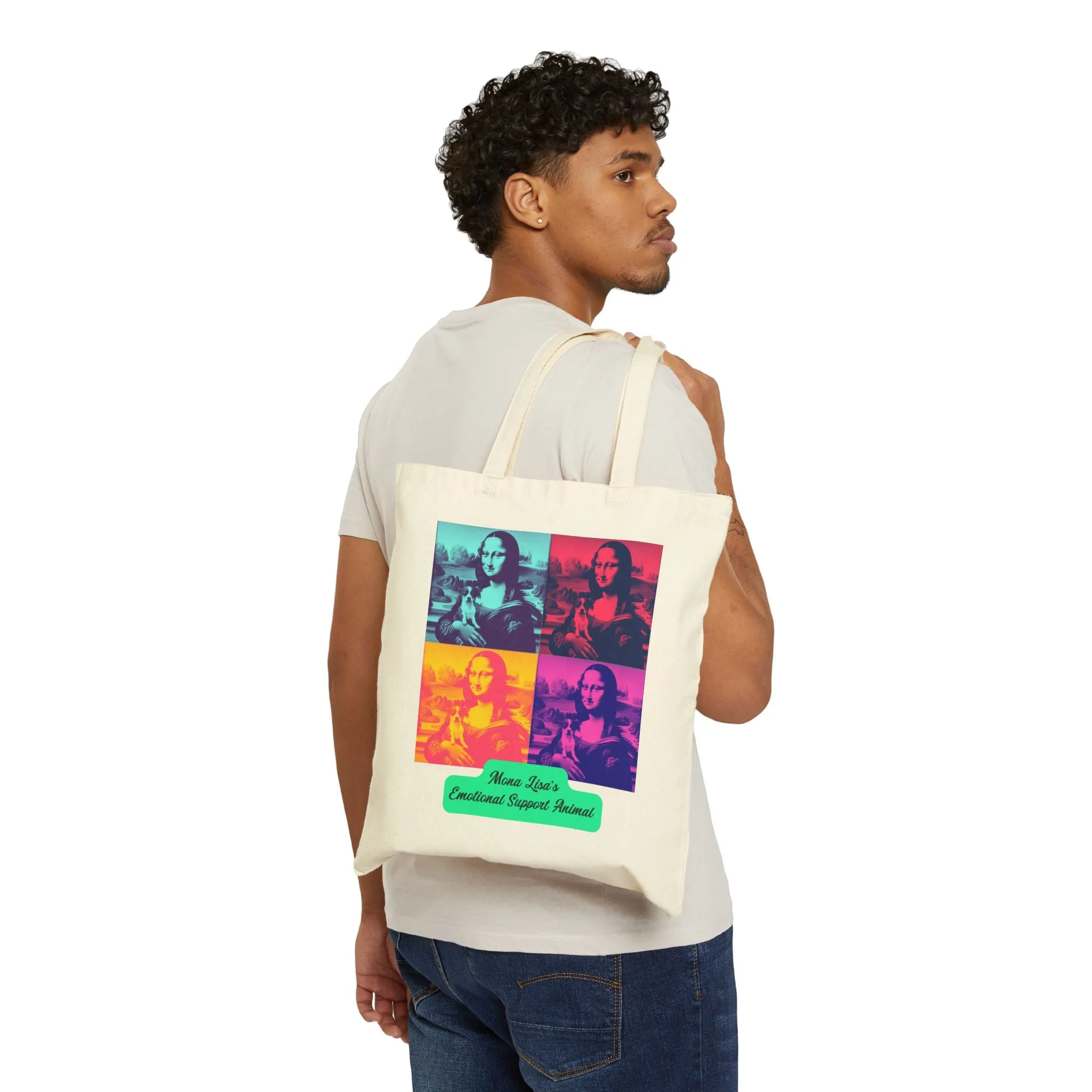 Mona Lisa's Emotional Support Animal Cotton Canvas Tote Bag