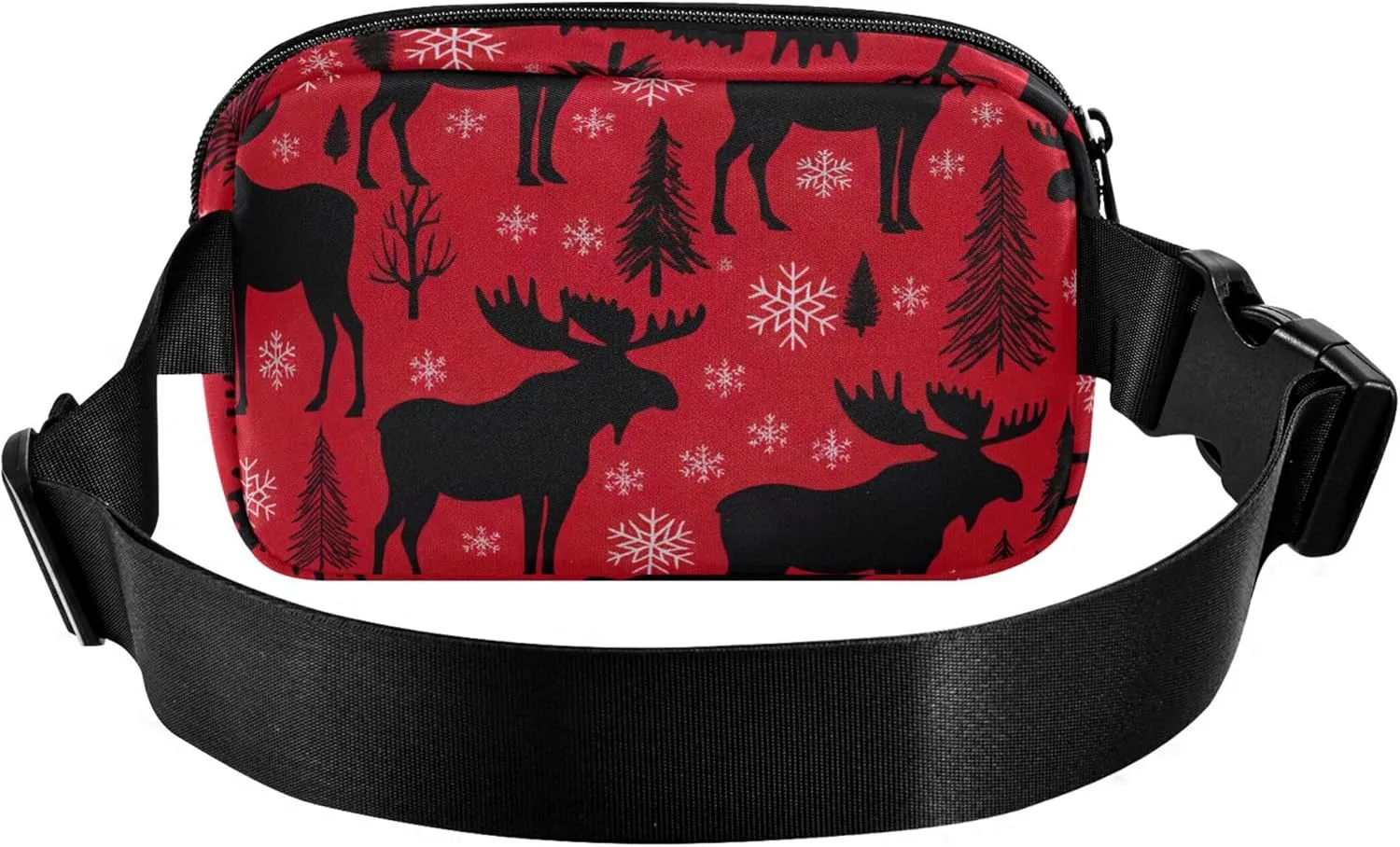 Moose Snowflakes Pine Red Fanny Packs Women Everywhere Belt Bag Waterproof Cartoon Waist Pouches for Men