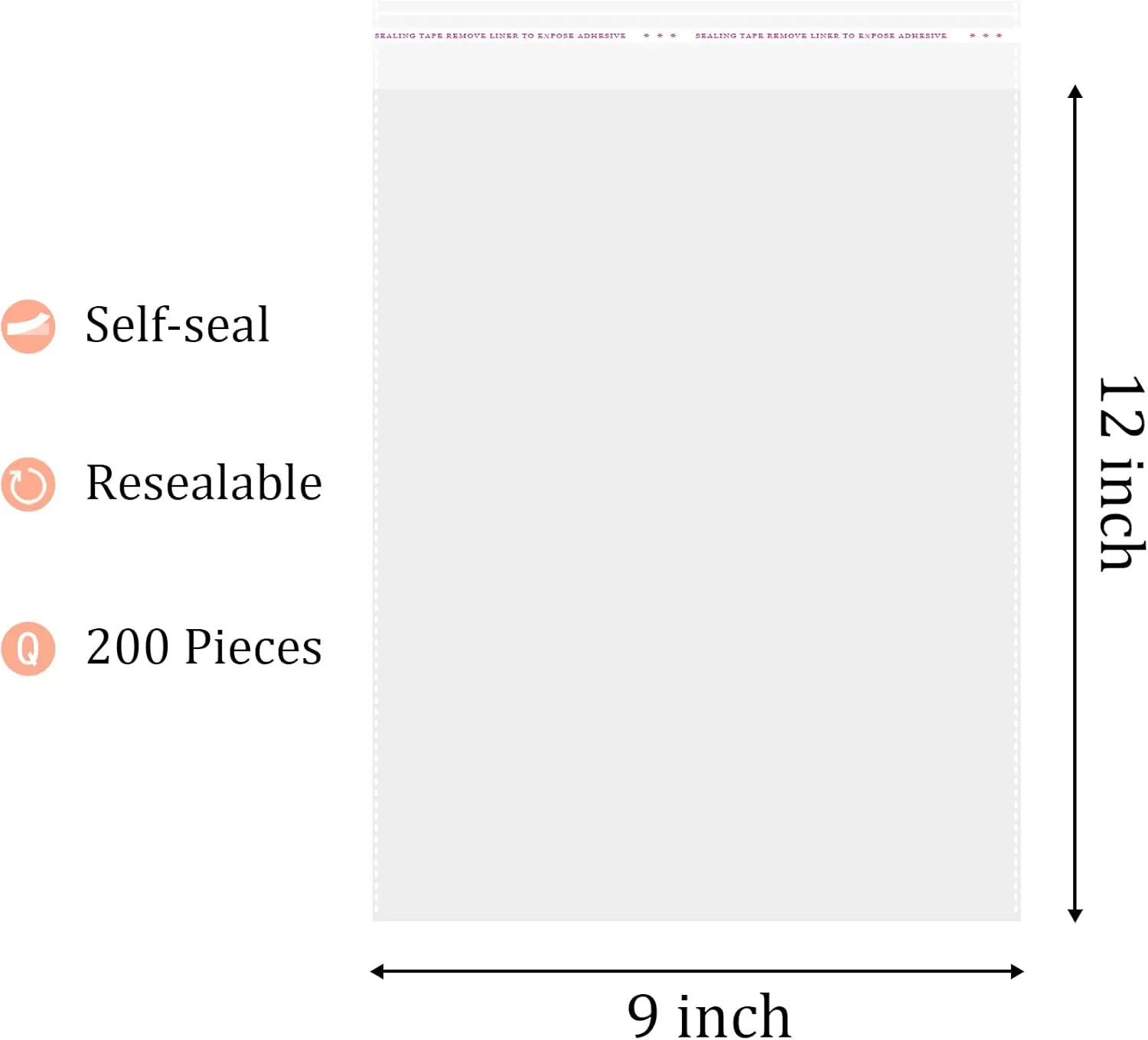 Morepack Large Self Sealing Cellophane Bags Self Adhesive,9x12 Inches Clear Resealable Cellophane Plastic Bags for Packaging Clothes, T-shirts, Pants,200 Pieces