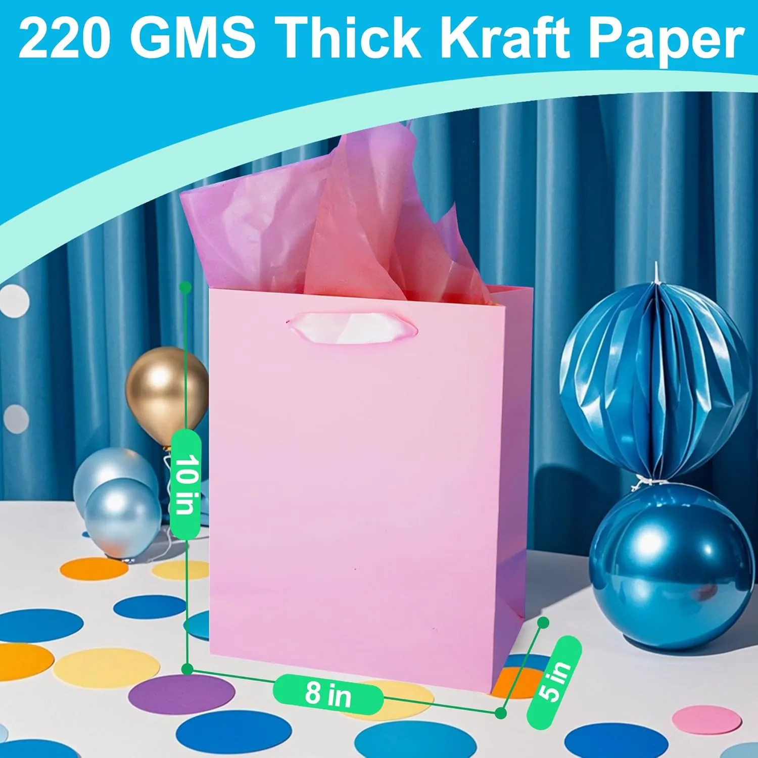 MOXARYSU 8 Pcs Medium Gift Bags With Handles: 8x5x10 Rainbow Colour Gift Bags Kraft Paper Party Favor Bags With 16 Tissues For Party,Birthday,Baby Shower,Wedding8 Colors
