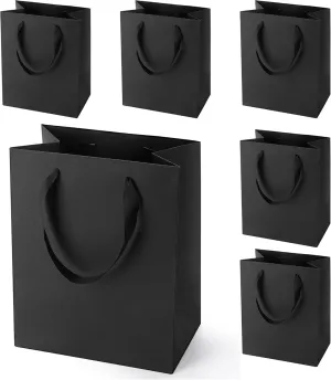 MOXARYSU Black Gift Bags With Handles: 8x5x10 Inch 6pcs Black Paper Gags Medium Bulk For Party Shopping Birthday Wedding