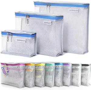 MUMI Travel Toiletry Bag Set of 3  Clear TSA Approved Toiletry Bags for Women  Reusable Water-Resistant Makeup Organizer Pouches for Skincare, Cosmetics, Travel Accessories, Airport Packing - Blue