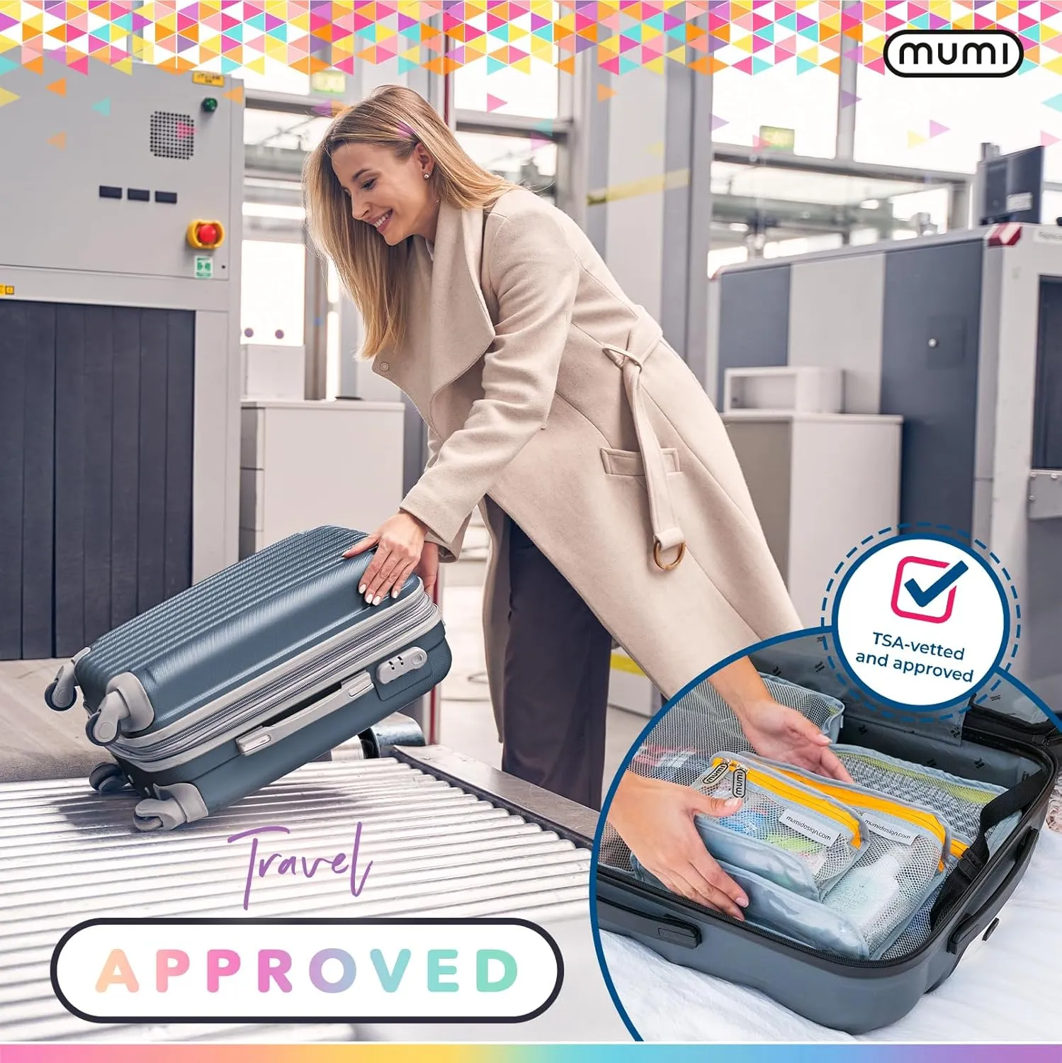 MUMI Travel Toiletry Bag Set of 3  Clear TSA Approved Toiletry Bags for Women  Reusable Water-Resistant Makeup Organizer Pouches for Skincare, Cosmetics, Travel Accessories, Airport Packing - Blue
