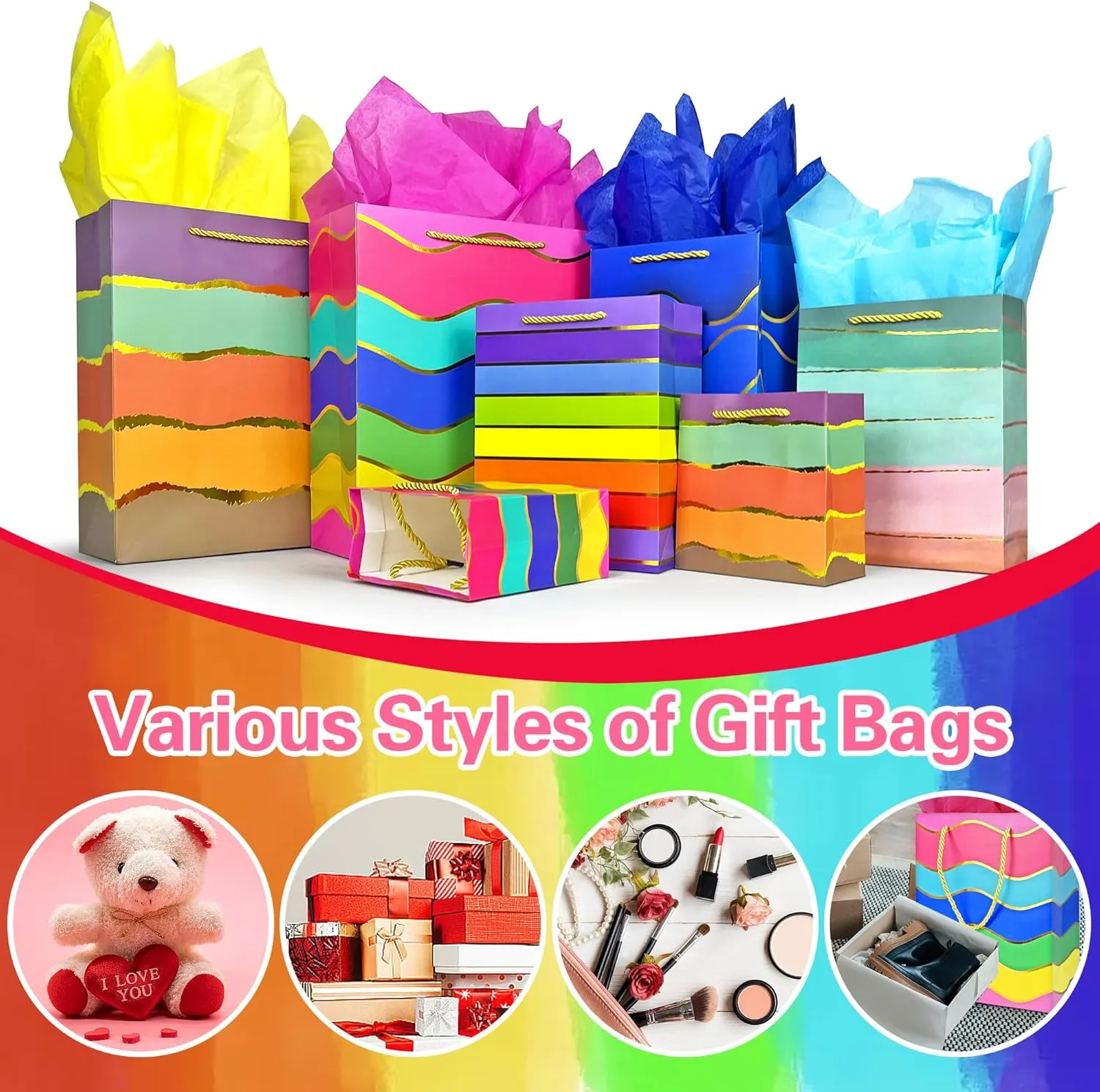 MUMULULU 20 Pack Gift Bags Assorted Sizes and Designs Gift Bags with Handle and Tissue Paper for Birthday Party Baby Shower Wedding Holiday Presents