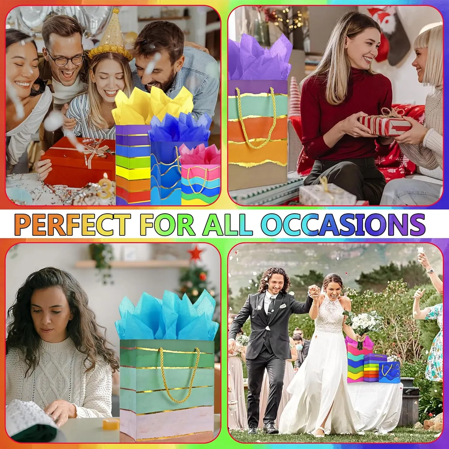 MUMULULU 20 Pack Gift Bags Assorted Sizes and Designs Gift Bags with Handle and Tissue Paper for Birthday Party Baby Shower Wedding Holiday Presents