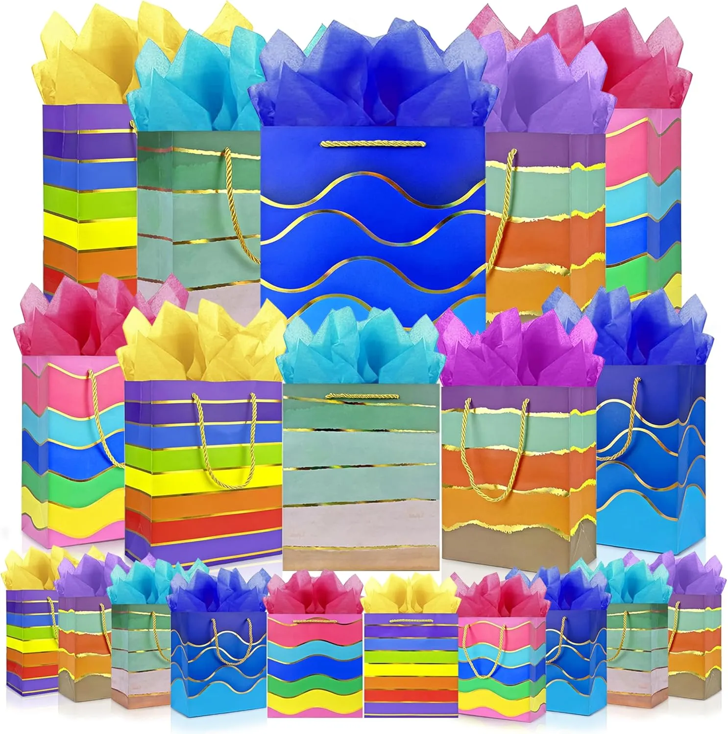 MUMULULU 20 Pack Gift Bags Assorted Sizes and Designs Gift Bags with Handle and Tissue Paper for Birthday Party Baby Shower Wedding Holiday Presents