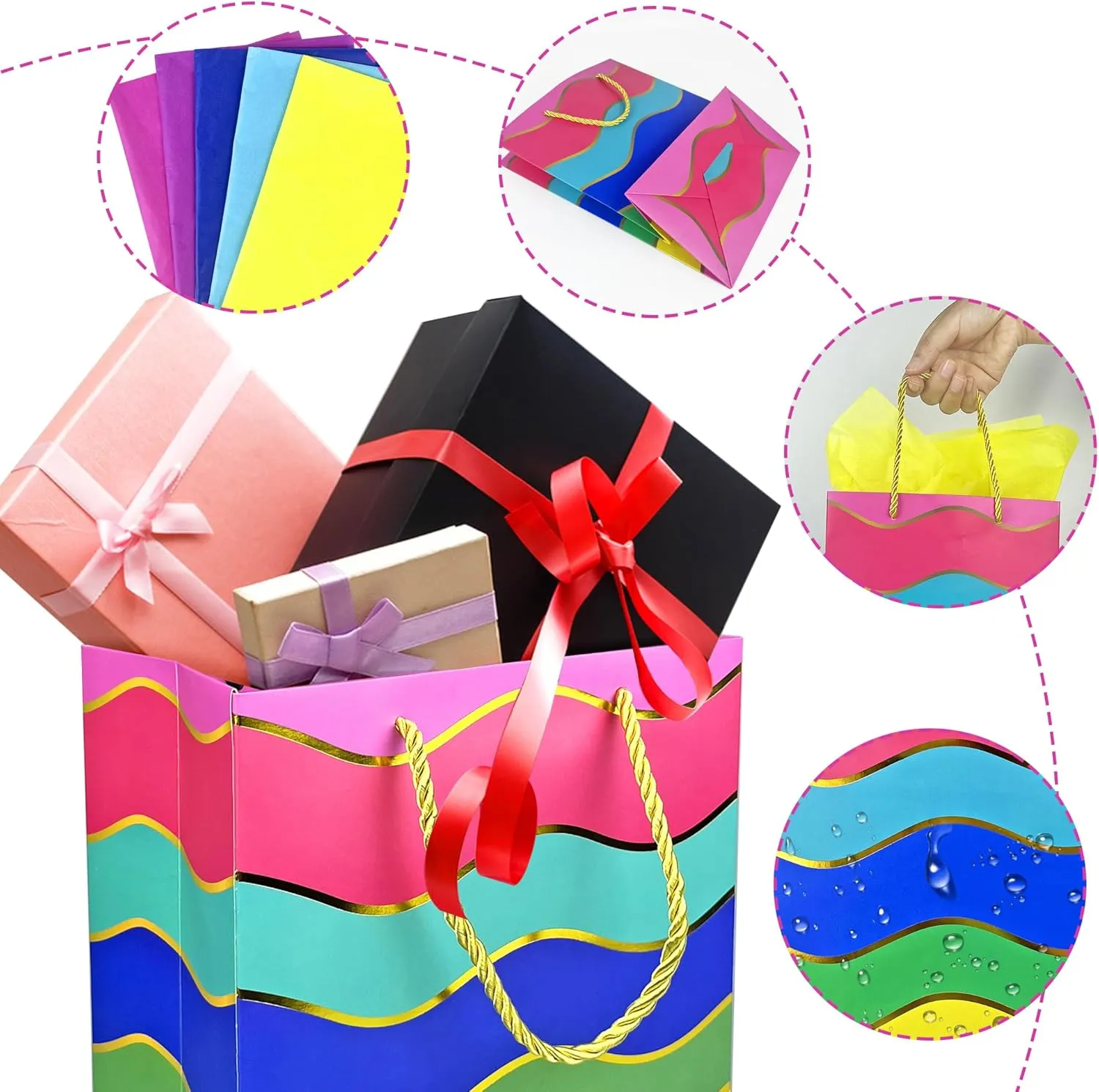 MUMULULU 20 Pack Gift Bags Assorted Sizes and Designs Gift Bags with Handle and Tissue Paper for Birthday Party Baby Shower Wedding Holiday Presents