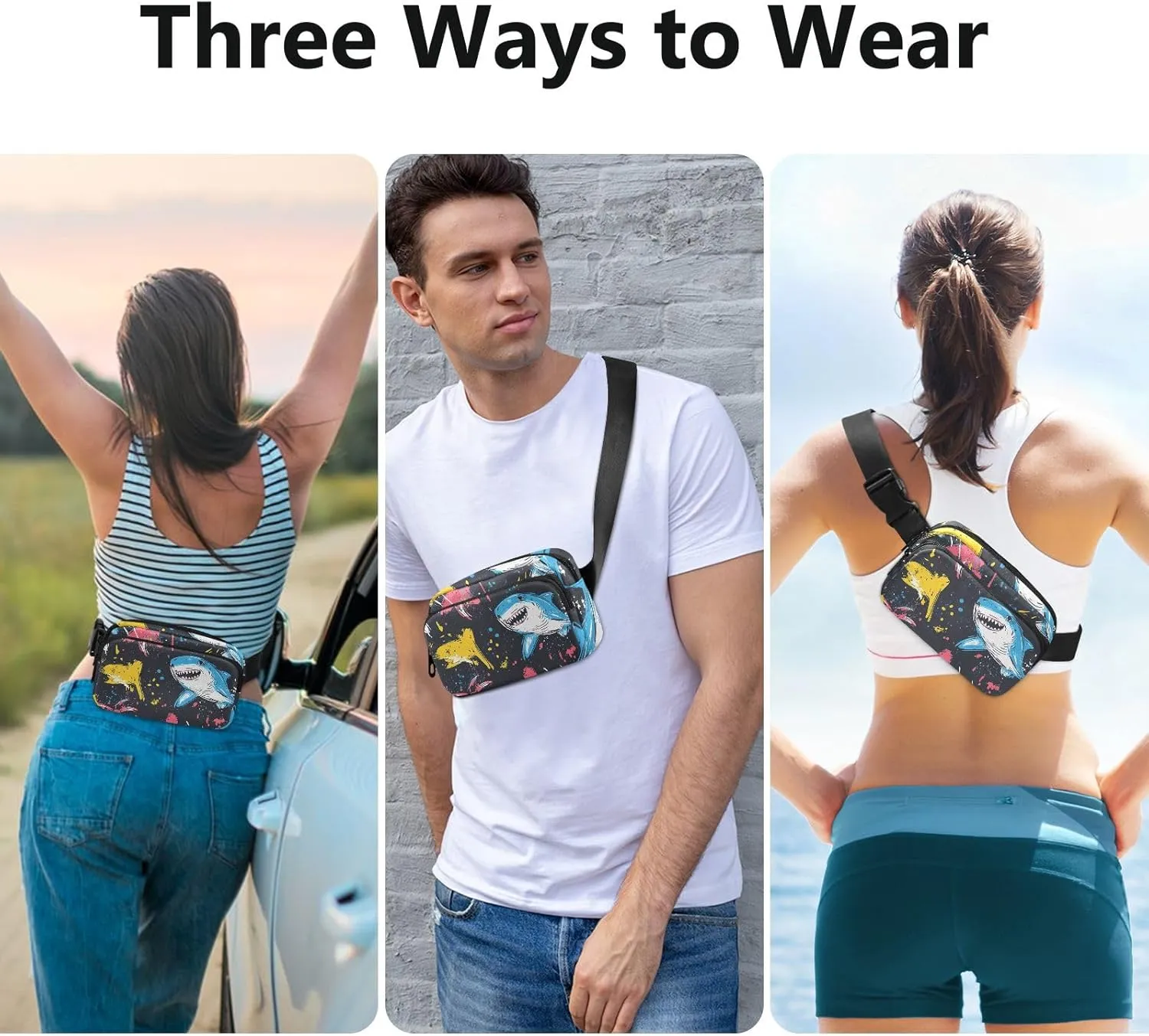 Nature fish sea Pirate Style Stylish Crossbody Bag Waist Packs for Women Men Waterproof Sling Chest Bags with Adjustable Strap for Travel Vacation Running