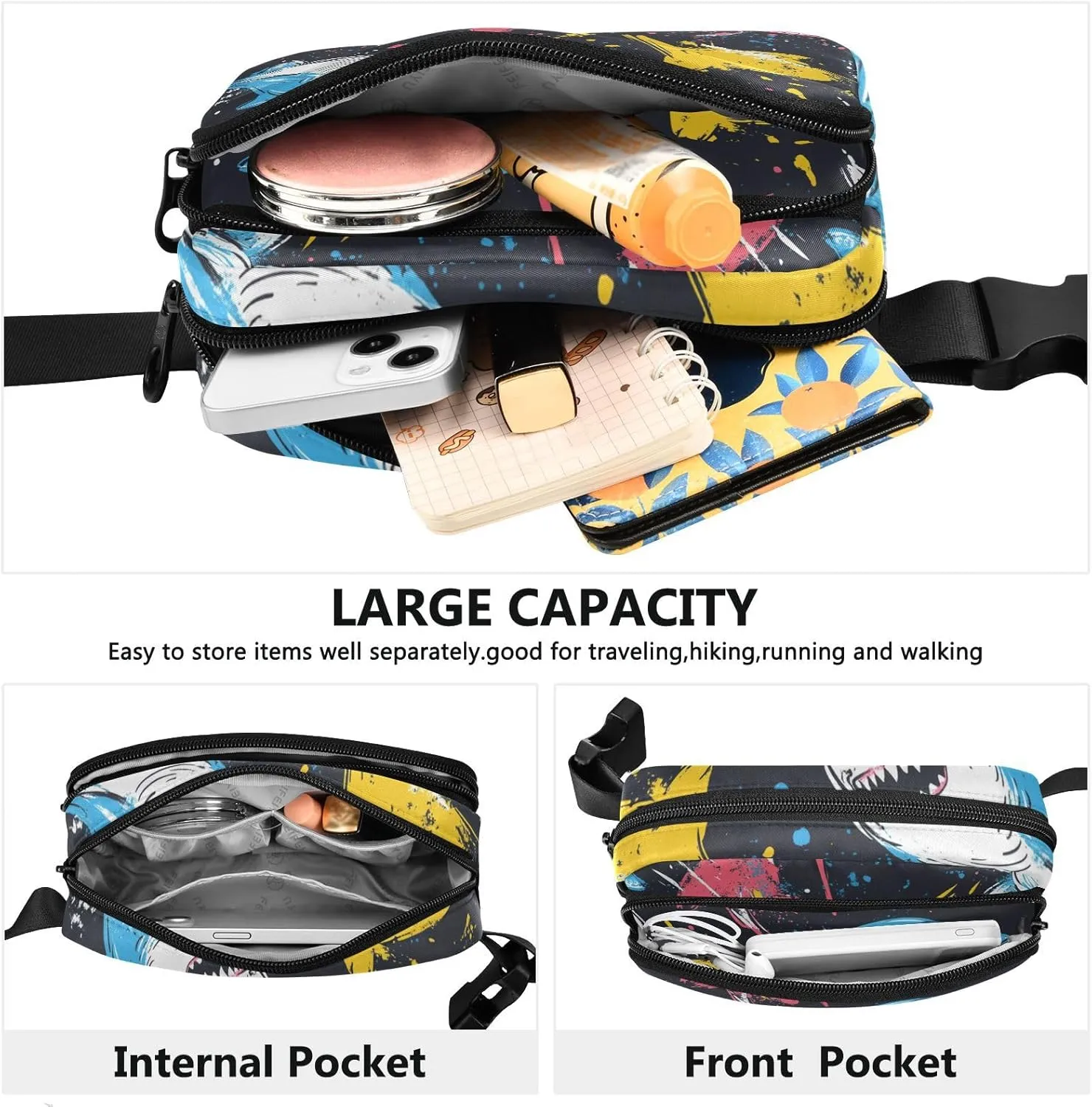 Nature fish sea Pirate Style Stylish Crossbody Bag Waist Packs for Women Men Waterproof Sling Chest Bags with Adjustable Strap for Travel Vacation Running
