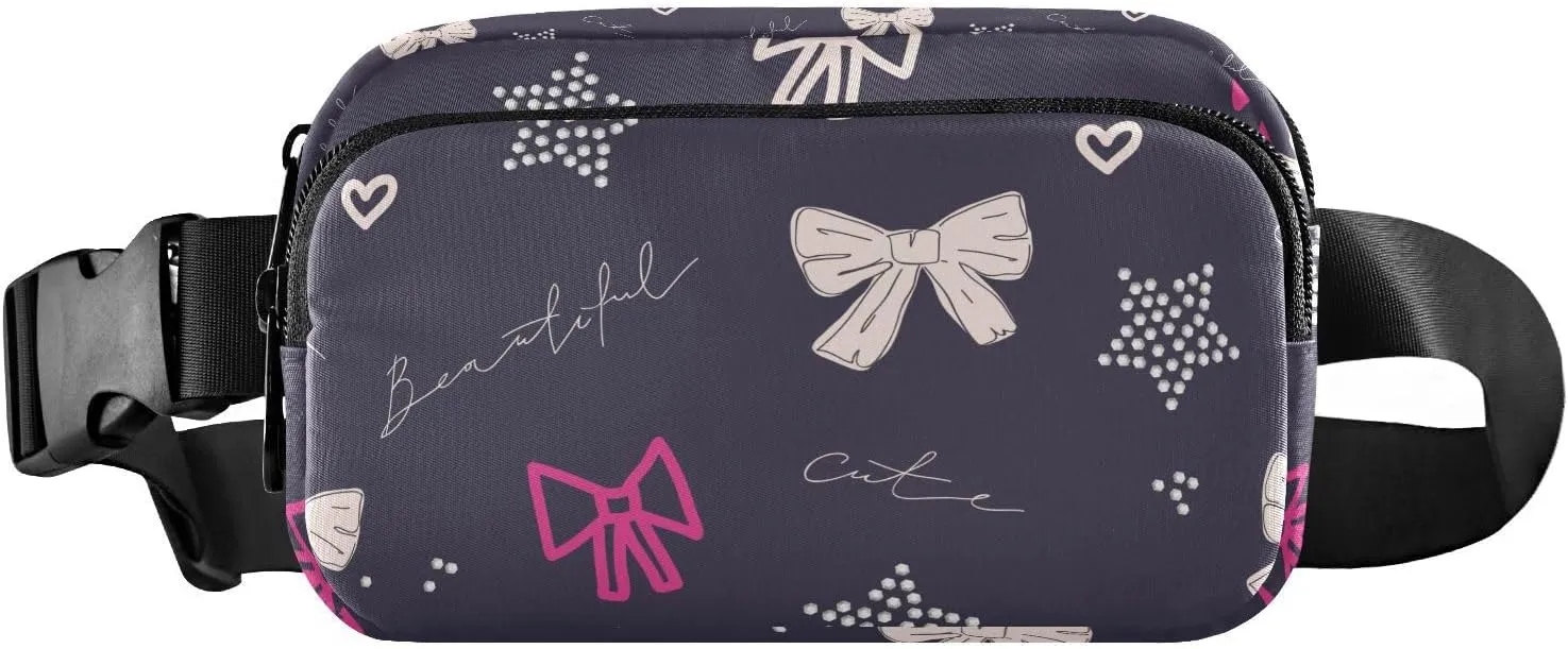 Navy Blue Bows Star Fanny Pack for Women Men Crossbody Belt Bag Fashion Waist Packs Purse with Adjustable Strap Bum Bag for Cycling Running Hiking