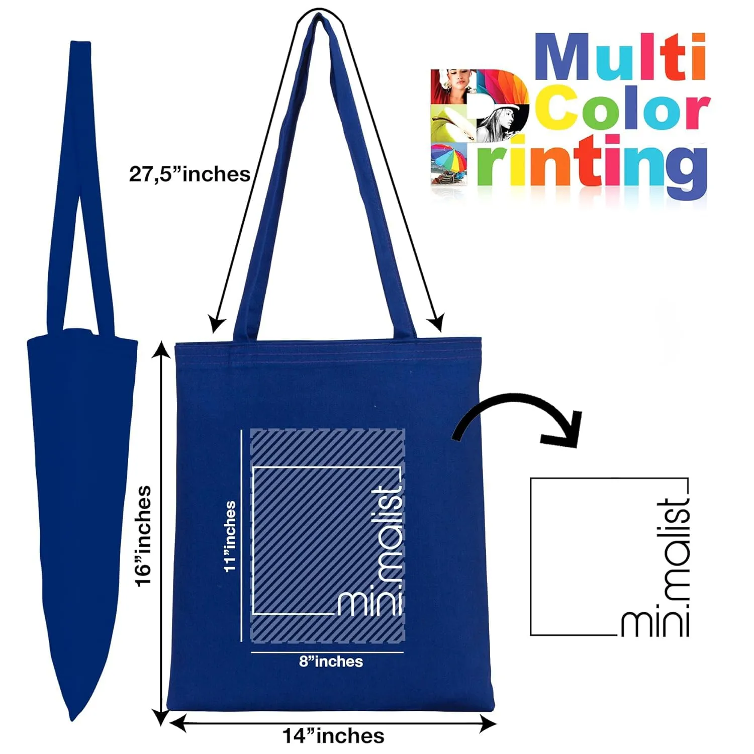 Navy Blue Tote Bag - Customizable Canvas Tote Bag for Special Occasions and Everyday Use - 14x16 in, Personalization Cotton Bags, Reusable Grocery Bags with Logo