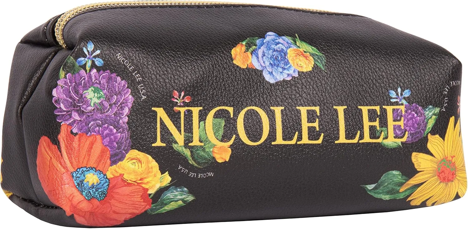 Nicole Lee Travel Handbag Crossbody Set with 3 Fashion Print Makeup Pouches, Women's Cosmetic Toiletry Organizer (Be My Valentine)