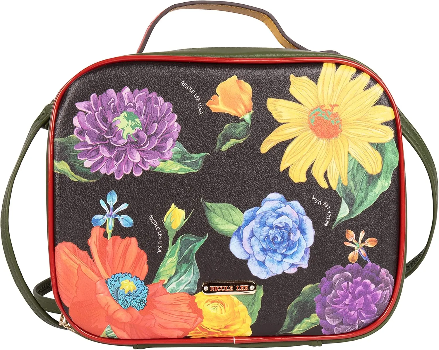 Nicole Lee Travel Handbag Crossbody Set with 3 Fashion Print Makeup Pouches, Women's Cosmetic Toiletry Organizer (Be My Valentine)