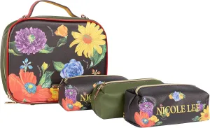 Nicole Lee Travel Handbag Crossbody Set with 3 Fashion Print Makeup Pouches, Women's Cosmetic Toiletry Organizer (Be My Valentine)