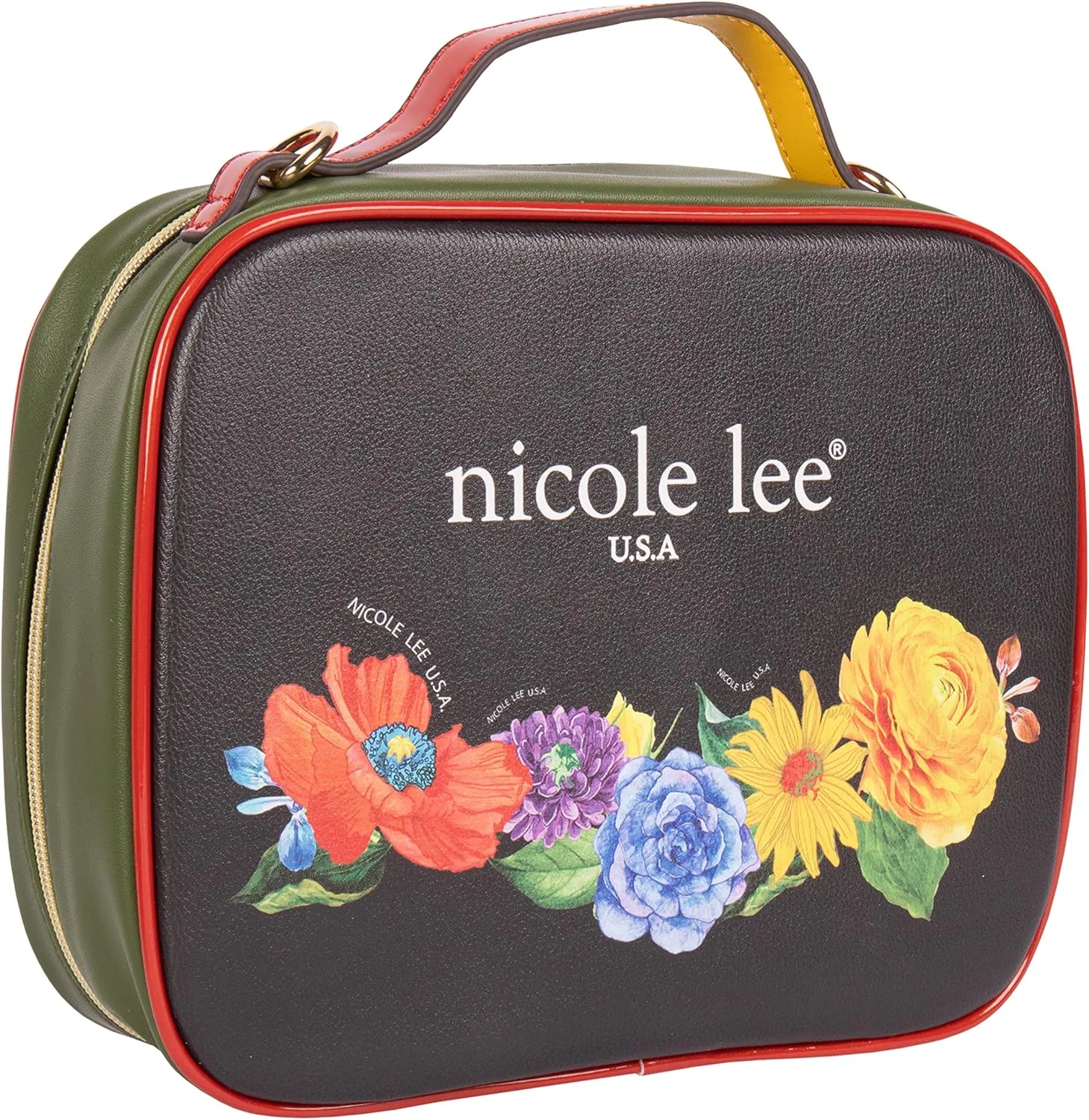 Nicole Lee Travel Handbag Crossbody Set with 3 Fashion Print Makeup Pouches, Women's Cosmetic Toiletry Organizer (Be My Valentine)