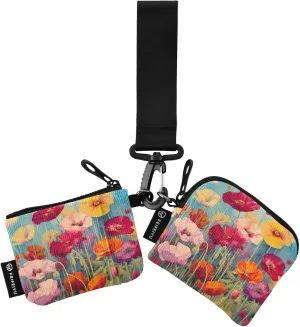 Oil Painting Flowers Zip Around Wristlet Wallet for Women Portable Detachable Dual Pocket Keychain Wallet Wrist Wallet