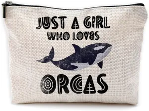 Orca gifts Makeup Bag, Orca Whale Gifts, Just a Girl Who Loves Orcas Small Makeup Cosmetic Bag for Purse, Whale Gifts for Women, Womens Makeup Bag, Cosmetic Bags for Women