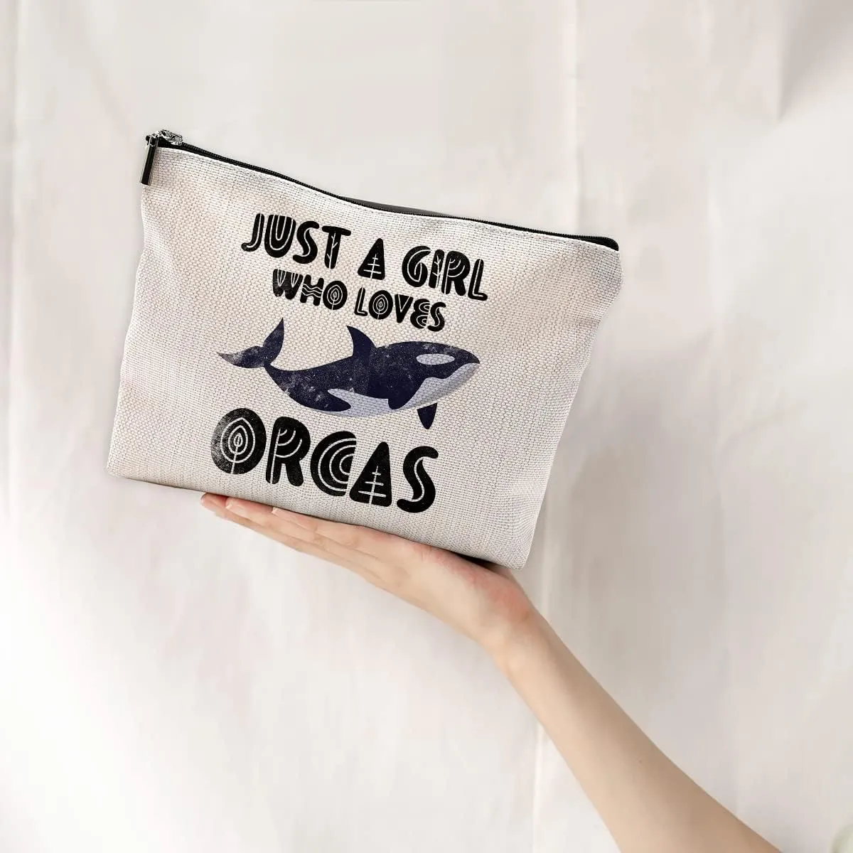 Orca gifts Makeup Bag, Orca Whale Gifts, Just a Girl Who Loves Orcas Small Makeup Cosmetic Bag for Purse, Whale Gifts for Women, Womens Makeup Bag, Cosmetic Bags for Women