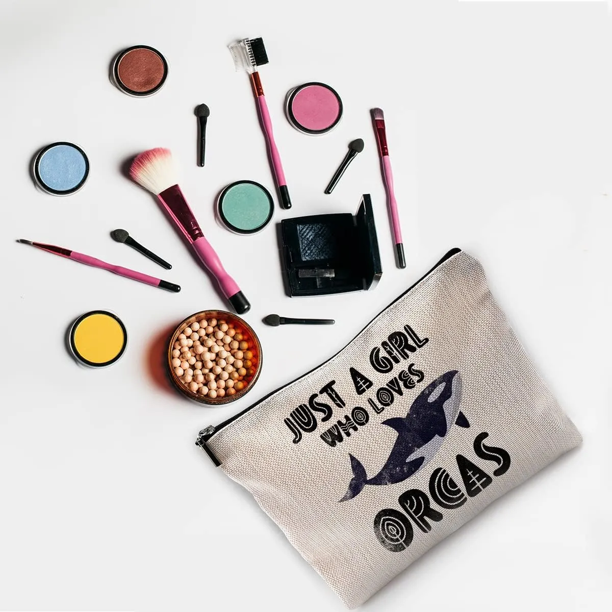 Orca gifts Makeup Bag, Orca Whale Gifts, Just a Girl Who Loves Orcas Small Makeup Cosmetic Bag for Purse, Whale Gifts for Women, Womens Makeup Bag, Cosmetic Bags for Women