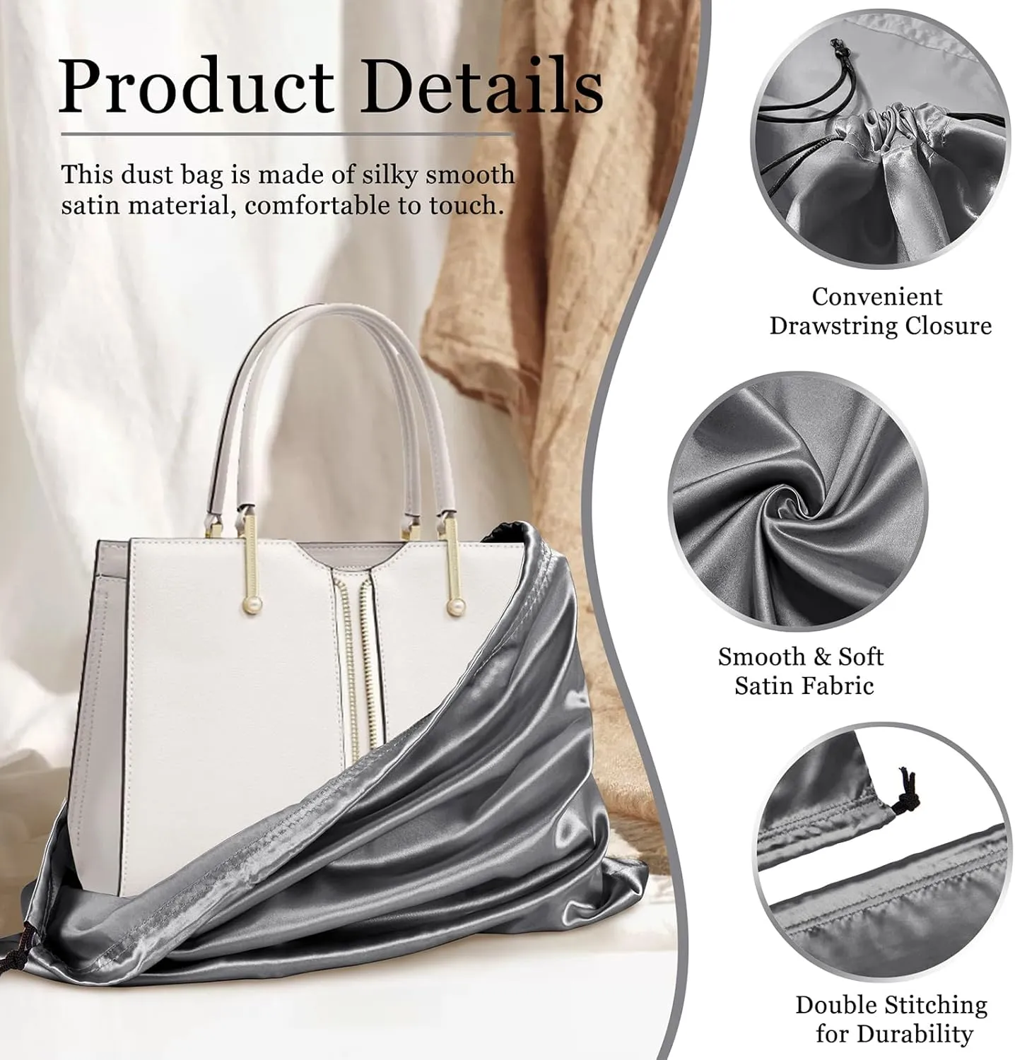 P Pothuiny 2 Pcs Satin Dust Bags for Handbags