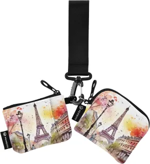 Paris Eiffel Tower Zip Around Wristlet Wallet for Women Portable Detachable Dual Pocket Keychain Wallet Wrist Wallet
