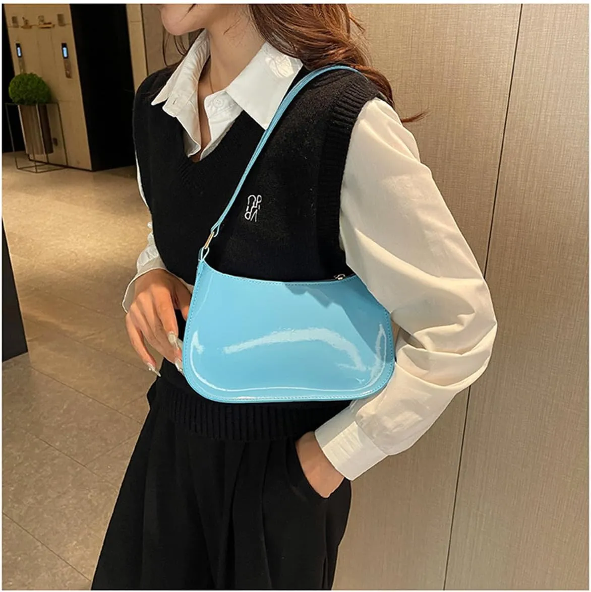 Patent Leather Clutch Purse Shiny Evening Handbags for Women Armpit Shoulder Bag MINI Hobos