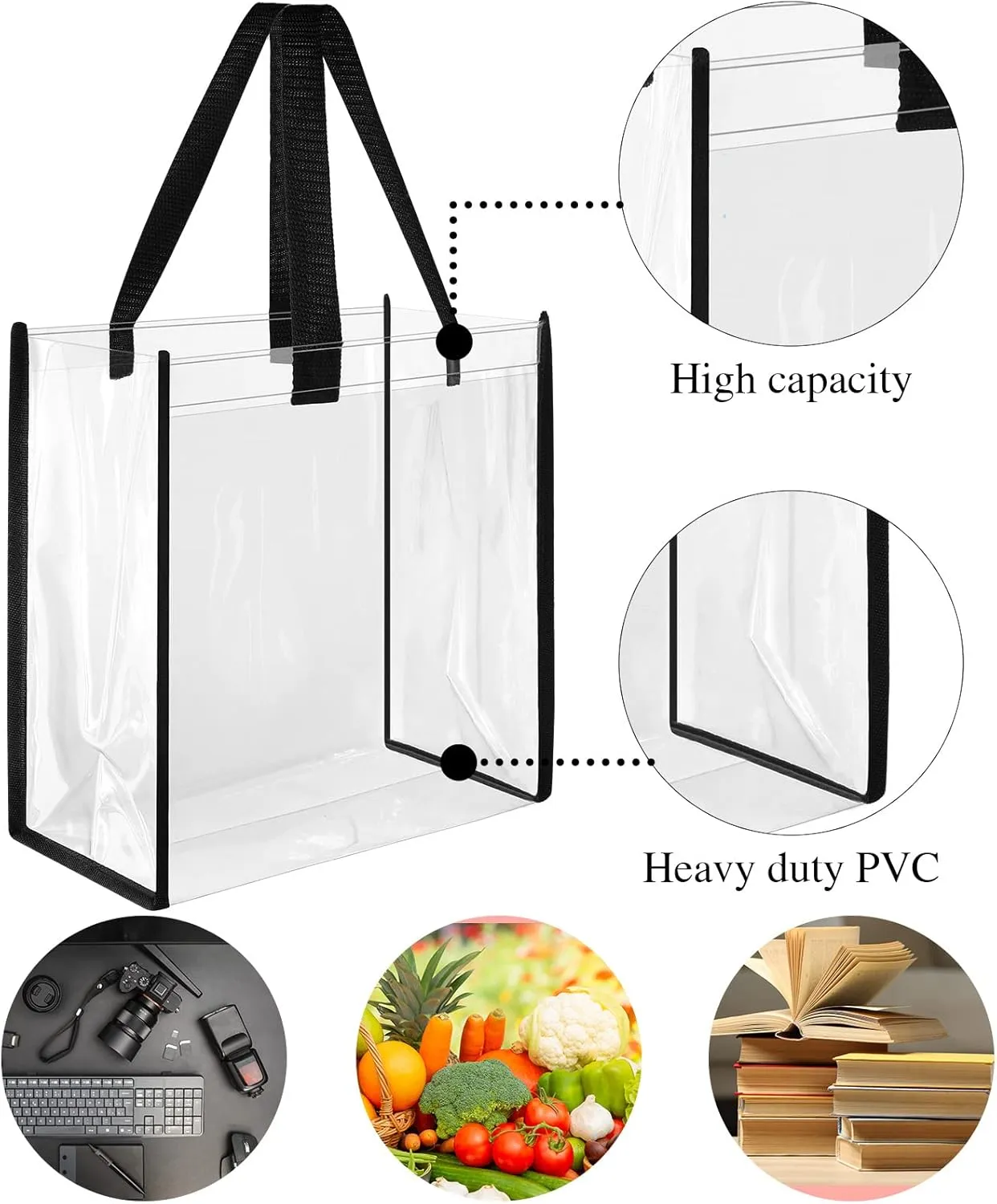 Paterr 20 Pack Plastic Clear Tote Bags 10 x 10 x 4 Inch Stadium Approved Gift Bag with Handles for Women Sports Work Travel