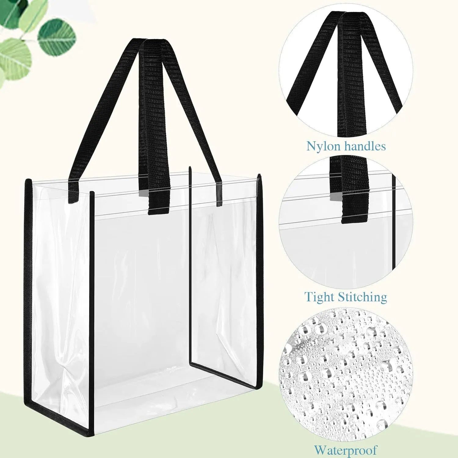 Paterr 20 Pack Plastic Clear Tote Bags 10 x 10 x 4 Inch Stadium Approved Gift Bag with Handles for Women Sports Work Travel