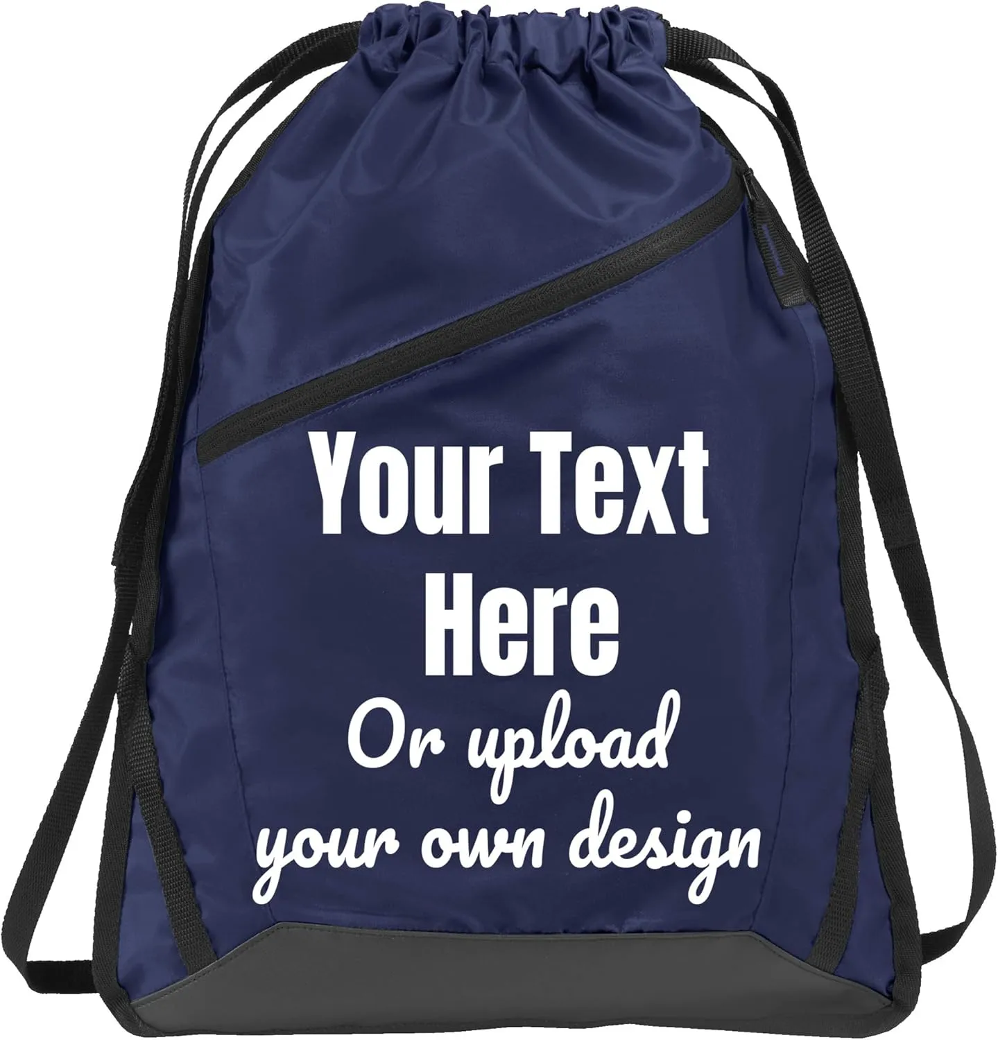 Personalized Cinch Bag with Zipper - True Royal/Black Custom Bag for Women | Small Gym Drawstring Bag | Promotional Items with Your Logo and Design