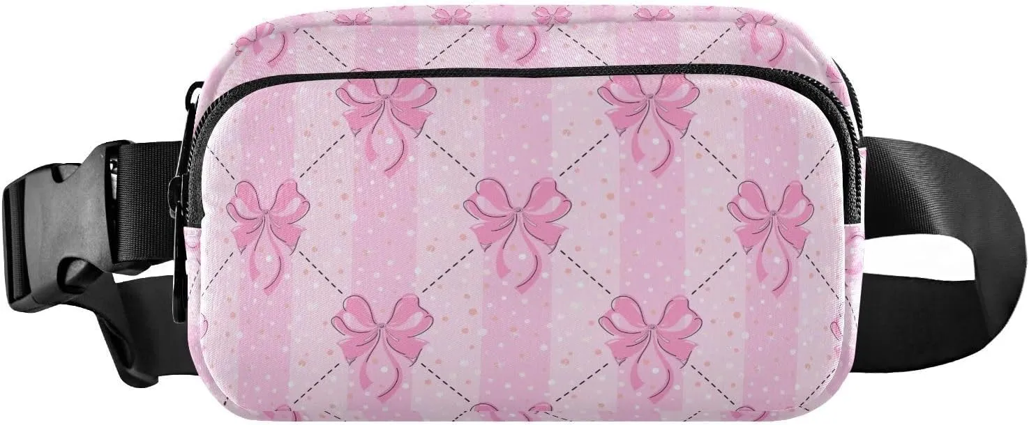 Pink Bows Fanny Pack for Women Men Crossbody Belt Bag Fashion Waist Packs Purse with Adjustable Strap Dupes for Cycling Running Hiking