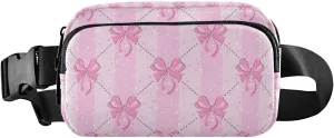 Pink Bows Fanny Pack for Women Men Crossbody Belt Bag Fashion Waist Packs Purse with Adjustable Strap Dupes for Cycling Running Hiking