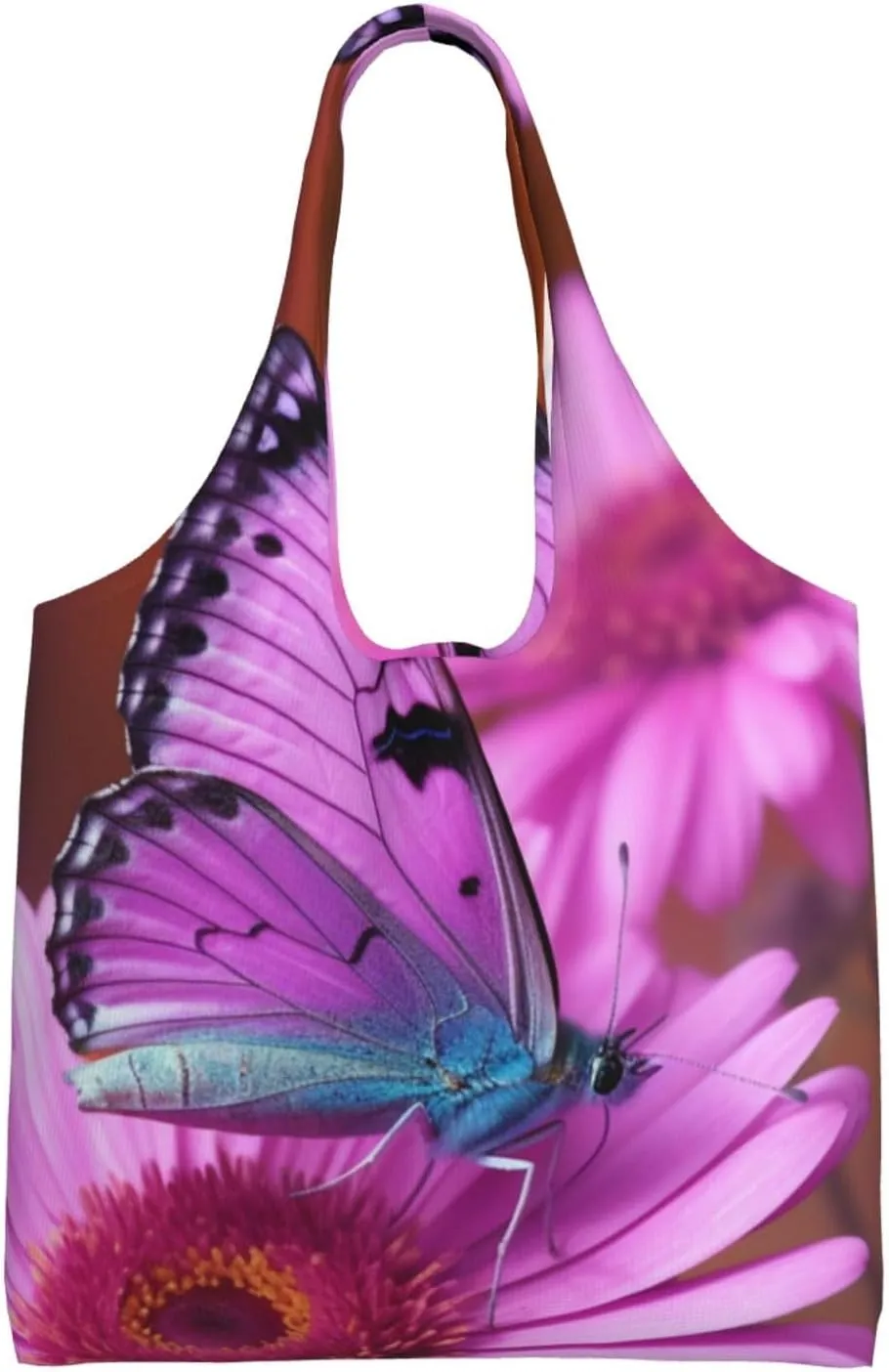 Pink flower purple butterfly Canvas Tote Bag Aesthetic Large Shoulder Bags Reusable Shopping Bags for Women Grocery Bag Purse