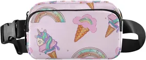 Pink Ice Cream Unicorn Fanny Pack for Women Men Crossbody Belt Bag Fashion Waist Packs Purse with Adjustable Strap Bum Bag for Running Hiking Cycling