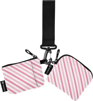 Pink Striped Pattern Small Wallet for Women Portable Wristlet Keychain Coin Purse with 2 Zipper Pouches
