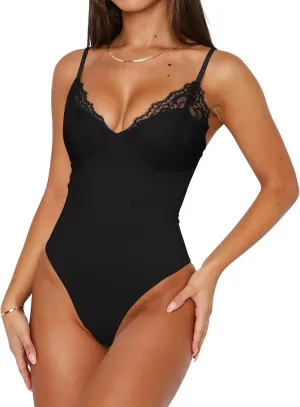 PINKMSTYLE Women 2025 Sexy Lace Cami Bodysuits Backless Non See Through Slim Fit Summer Going Out Tops
