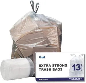 Plasticplace 13 Gallon Trash Bags  1.0 Mil  Clear Extra Tall Drawstring Garbage Can Liners  24" x 31" (200 Count)