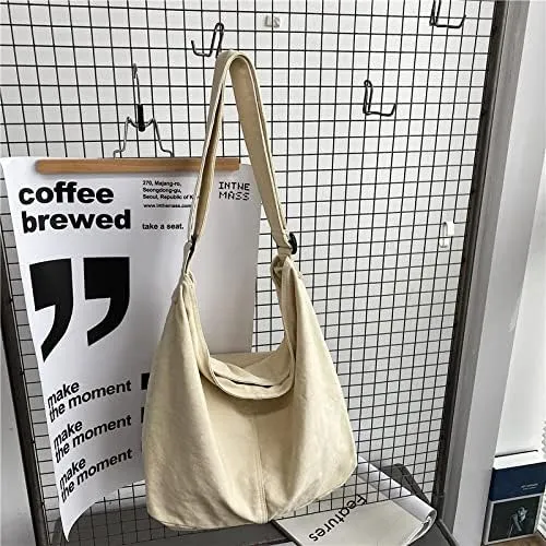 Pooyikoi Women's Retro Large Size Canvas Shoulder Bag Hobo Crossbody Large Capacity Handbag Casual Tote