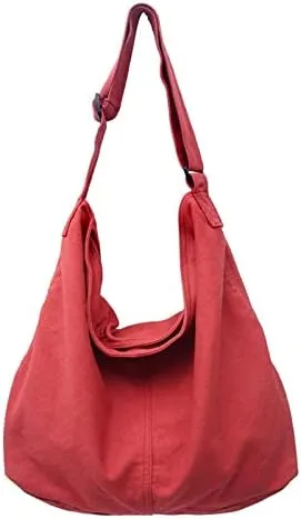 Pooyikoi Women's Retro Large Size Canvas Shoulder Bag Hobo Crossbody Large Capacity Handbag Casual Tote