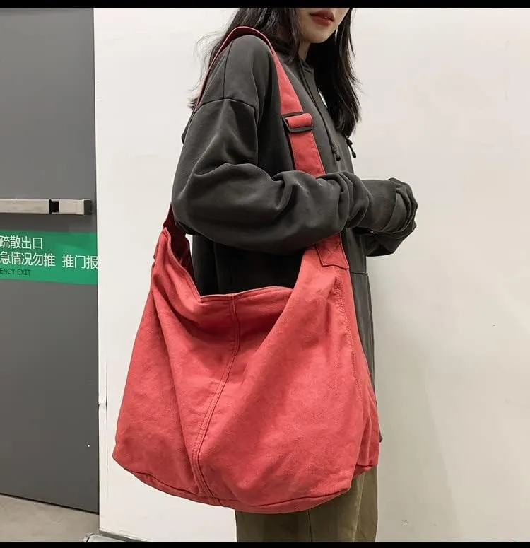 Pooyikoi Women's Retro Large Size Canvas Shoulder Bag Hobo Crossbody Large Capacity Handbag Casual Tote