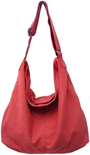 Pooyikoi Women's Retro Large Size Canvas Shoulder Bag Hobo Crossbody Large Capacity Handbag Casual Tote