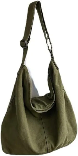 Pooyikoi Women's Retro Large Size Canvas Shoulder Bag Hobo Crossbody Large Capacity Handbag Casual Tote