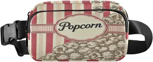 Popcorn Vintage Red Fanny Pack for Women Men Crossbody Belt Bag Fashion Waist Packs Purse with Adjustable Strap Dupes for Cycling Running Hiking