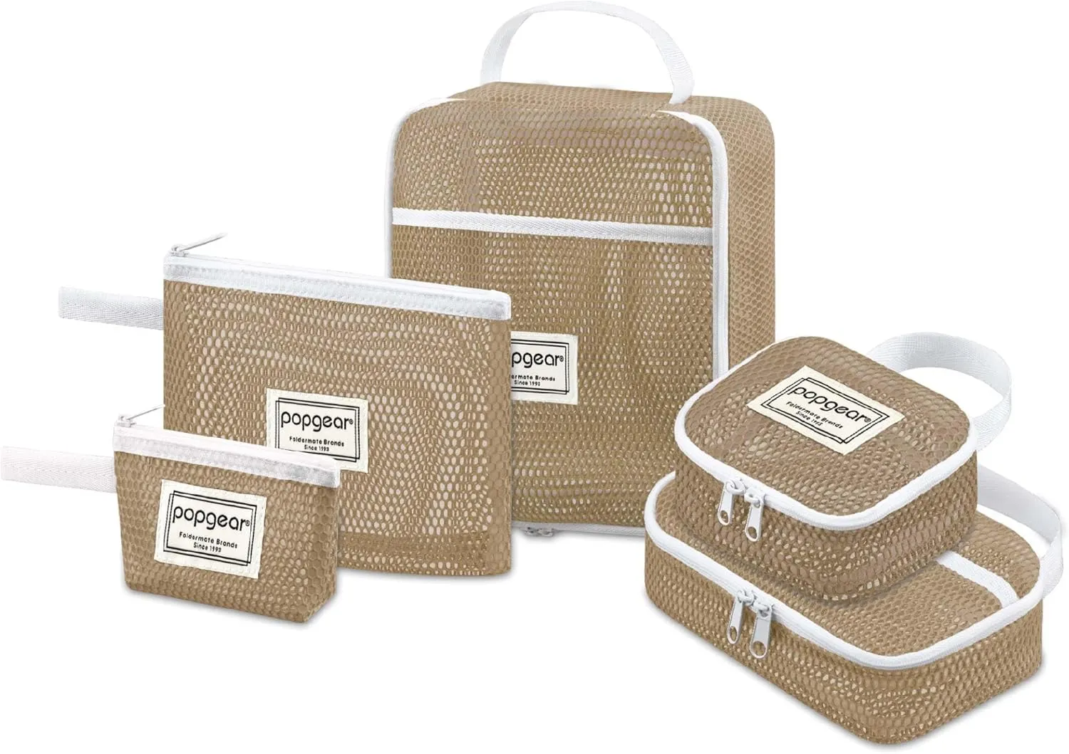 popgear 5 Pcs Makeup Bags, Cosmetics Bag Set for Travel Organize for Cosmetics, Toiletry, Travel Essentials, Daily Accessories, 5pack, Brown