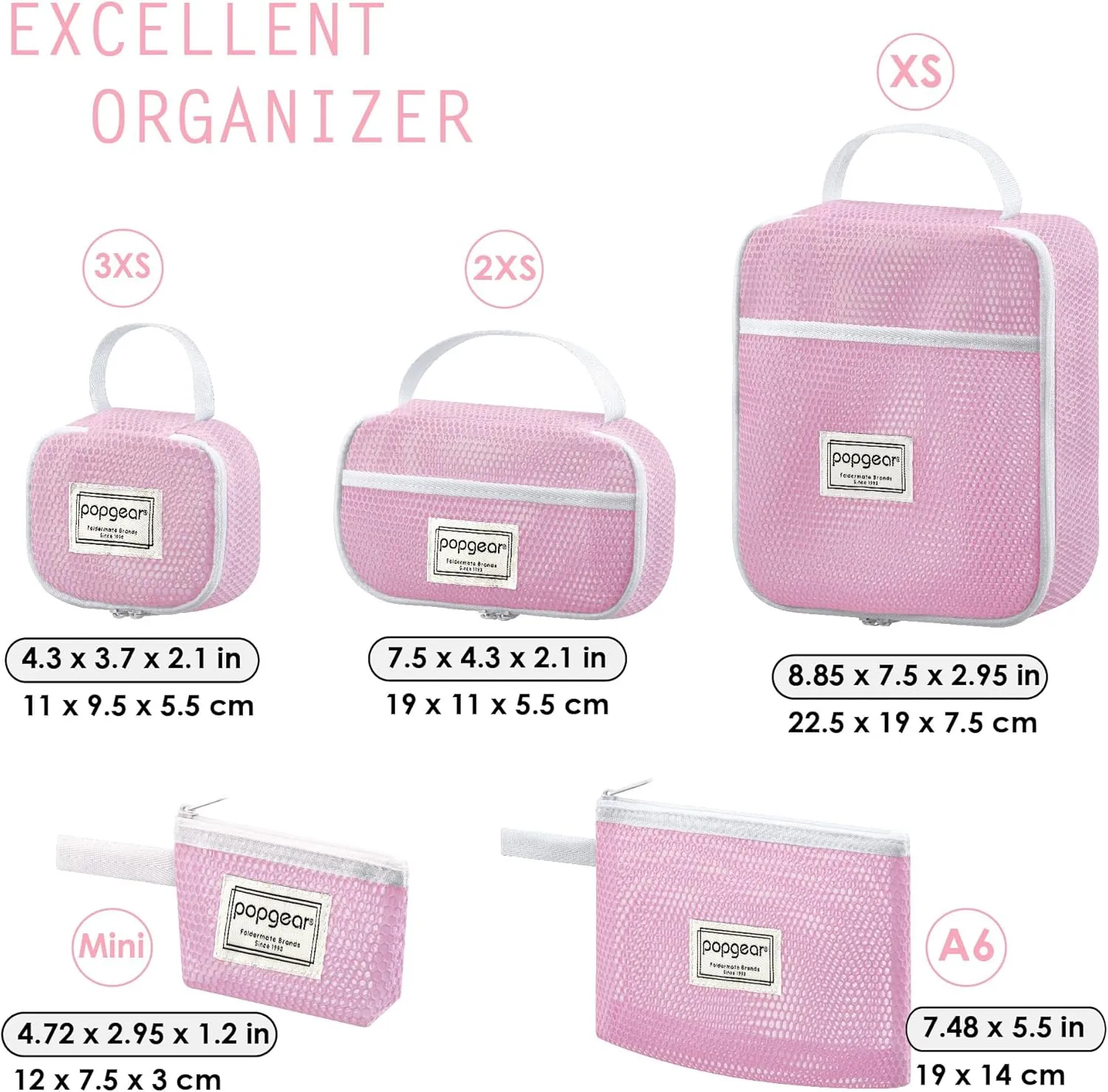 popgear 5 Pcs Makeup Bags, Cosmetics Bag Set for Travel Organize for Cosmetics, Toiletry, Travel Essentials, Daily Accessories, 5pack, Pink