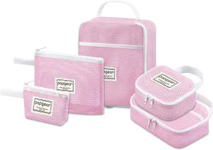 popgear 5 Pcs Makeup Bags, Cosmetics Bag Set for Travel Organize for Cosmetics, Toiletry, Travel Essentials, Daily Accessories, 5pack, Pink